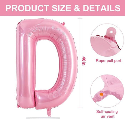 TONIFUL 40 Inch Large Pink Letter D Balloons Giant Foil Mylar Alphabet Balloon - Image 2
