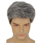 Kaneles Mens Grey Short Wig Synthetic Replacement Costume Halloween Soft Layered Natural Hair Male Wigs (Gray)