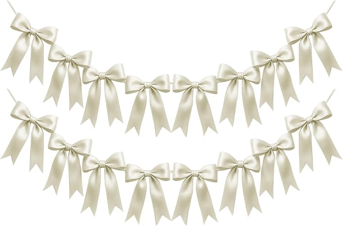 2 Strings of 16PCS Ivory White Bow Garland Banner Decoration, Pre-Strung Satin by Unknown