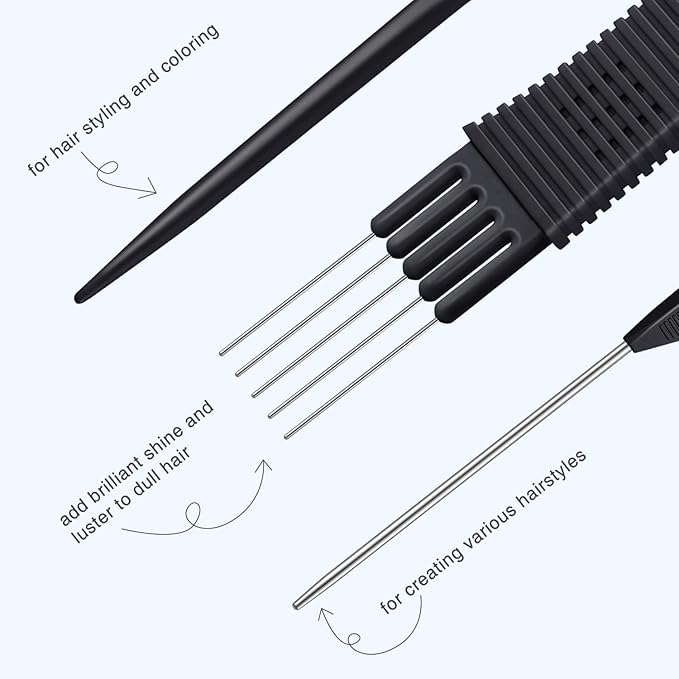 TsMADDTs Rat Tail Combs for Women and Men, 3PCS Hair Combs Set for Braiding, Parting, Styling, Fine Tooth, Black