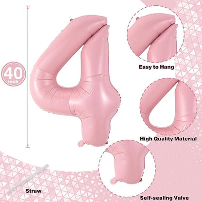 Large Pastel Pink 14 Balloon Number Set, Foil Number 1 & 4, 40 Inch Mylar Self - Image 2