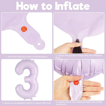 Light Purple Number 3 Balloon, 40 Inch Big Large Foil Helium Number Balloons - Image 7