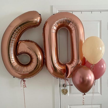Rose Gold 60 Number Balloons, 40 Inch Big Giant Jumbo 60 Balloon Numbers Rose - Image 4