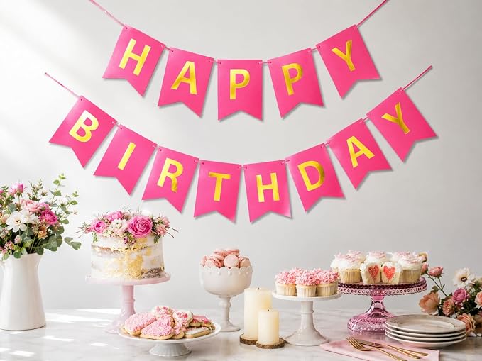 Letjolt Happy Birthday Banner Pure Roseo Girls Party Signs 13 Pcs | Golden - Image 3