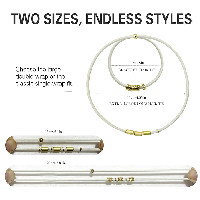 Blonde Bracelet Hair Ties for Women, 5 Pack Cute 3mm Thick Elastic Ponytail Holders Accessories No Damage Stretchy Beaded Pony Tails Hair Ties with Gold Metal Charms Beads