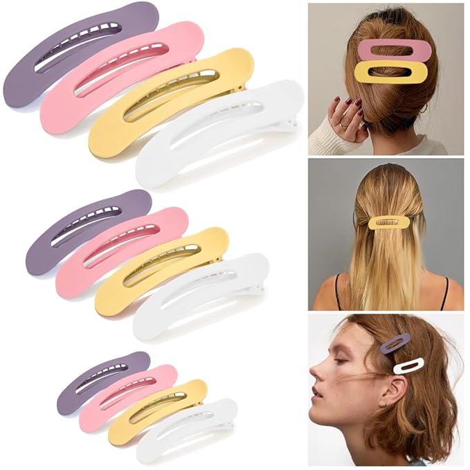 Ahoney 12 Pack Alligator & Banana Flat Hair Clips for Thin & Thick Hair - 3 Sizes Lay Down Claw Clips - Morandi