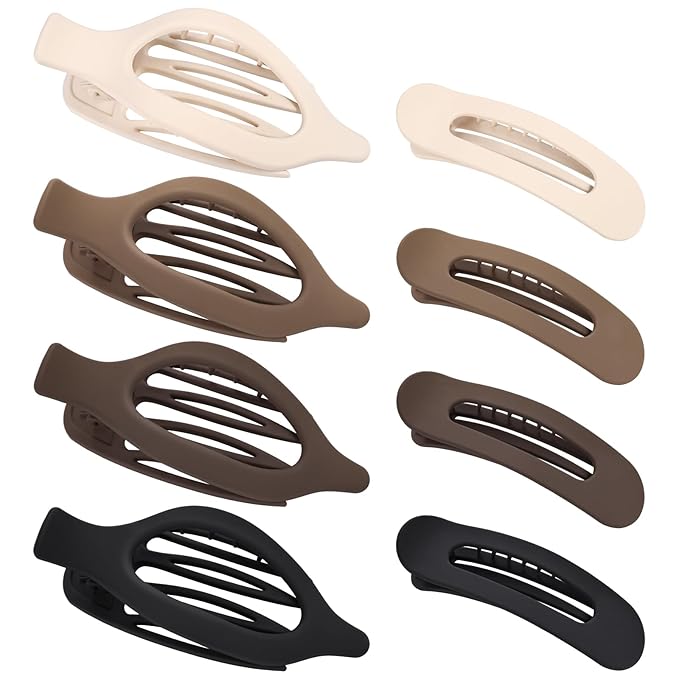 obeoby 8 Pcs Flat Hair Clips, Neutral Color Flat Claw Clips 2 Styles Hair Claws for Women Girls Medium Hair Volume French Hair Barrettes Accessories