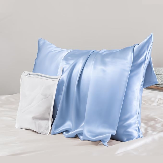 PROMEED Real 23 Momme 100% Silk Pillowcase for Hair and Skin, Both Sides Cooling Premium Grade 6A+ Mulberry Silk Pillow Case with Zipper, 1pc (King 20"x36", Light Blue)