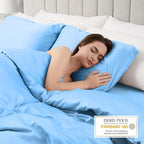 Lirex Satin Pillowcase for Hair and Skin, Super Soft and Cooling Similar to Silk, 2 Pack Queen Size 20"X 30" Pillow Cases with Envelope Closure, Gifts for Women Men, Light Blue