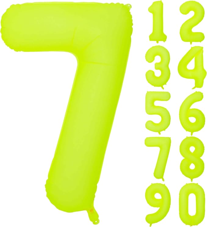40 IN Fluorescent Yellow Number 7 Balloon Neon Yellow 7 Foil Balloon | by YOIOZAIZAI