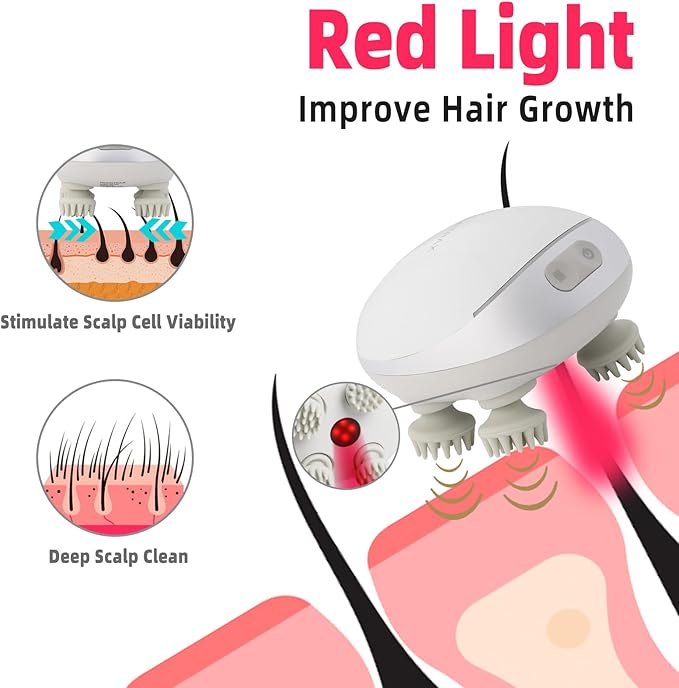 MOUNTRAX 5 in 1 Electric Scalp Massager, Portable Heated Head Hair Massager with 88 Kneading Nodes, 2 Massage Styles, 3 Speed Modes for Hair Growth, Stress Relief and Deep Clean, Gifts for Women Men