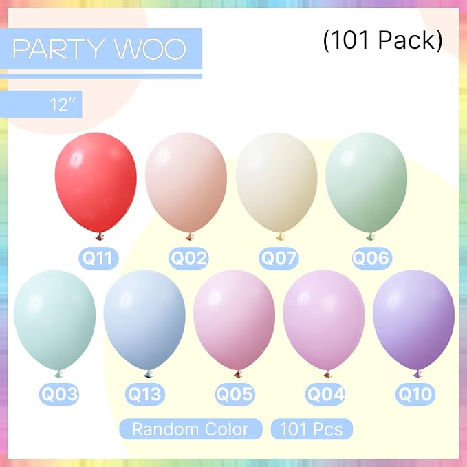 PartyWoo Pastel Rainbow Balloons 101pcs Latex Helium Balloons 12 Inch | Baby - Image 3