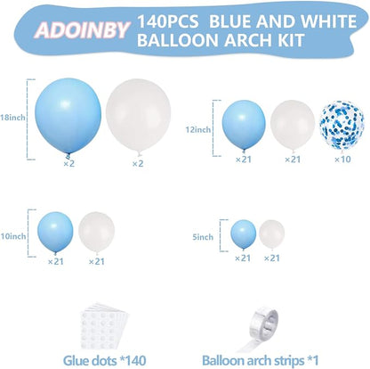 Blue and White Balloon Arch Kit, ADOINBY 140Pcs Pastel Light Blue and White - Image 2