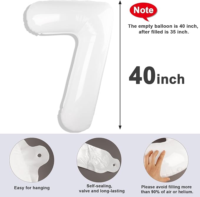 7 Balloon Numbers Birthday Decorations, 40In White Balloons - Image 5