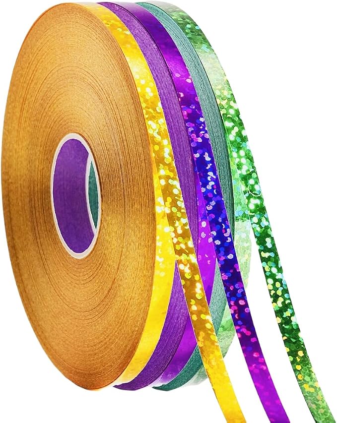 3 Rolls Sparkling Curling Ribbon, Mardi Gras Curling Ribbon by PendantofLuck
