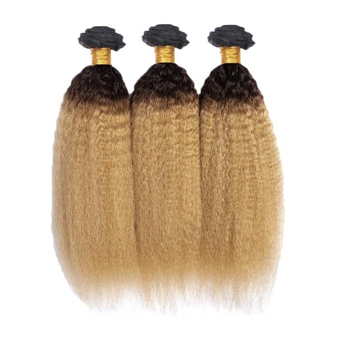 Ombre Blonde Bundles Human Hair 1B27 Kinky Straight Bundle Niegmeag Virgin Remy Hair 3 Bundles 26 28 30 Inch 2 Tone Black and Honey Blonde Yaki Bundle 150g