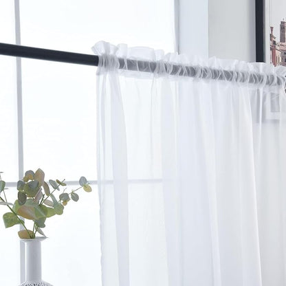 SpaceDresser Sheer White Curtains 4 Panels Rod Pocket Semi-Sheer Curtain 45 - Image 7