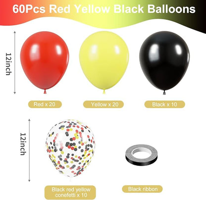 KBZVNAF Red Yellow Black Latex Balloons 60 Pack 12 inch | Red Yellow Black - Image 2