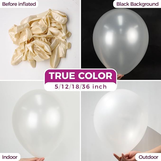 Bezente Pearl White Giant Latex Round Balloons 36 Inch 8 Pack | Ivory Balloons - Image 2