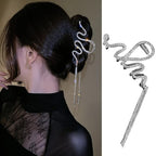 Hair Jaw Claw Clips Fish Bone Shape Large Metal Gold Fashion Nonslip Hairpin Catch Clip Accessories for Thick/Thin Hair HairStyling (Sliver Snake)