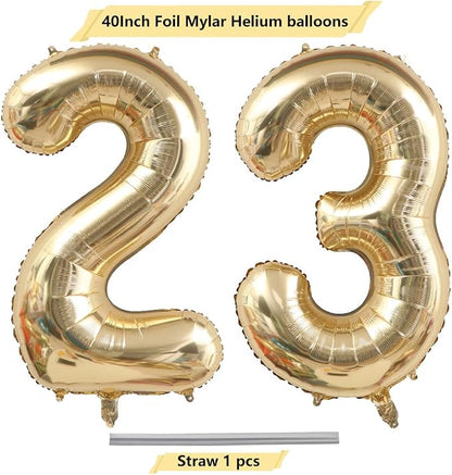 Light Gold 23 Number Balloons 40 Inch White Gold Giant 32 Foil Mylar Helium | - Image 4
