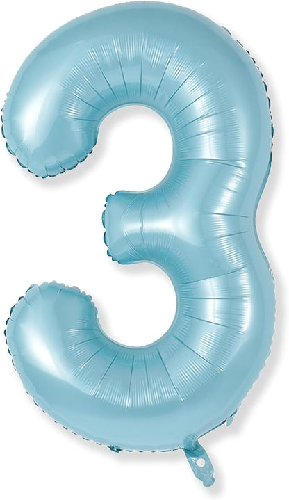 3rd Birthday Number Balloons for Kids, 40 Inch Foil Number 3 Balloons, Pastel by Isndare