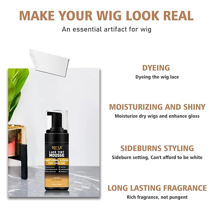Lace Glue Kit Complete Set with Lace Tint Mousse, Lace Melting Spray Wig Glue for Women's Wigs and Hairpieces - Wig Installation Kit & Tape in Extension Rmover & Cap (Light Brown)