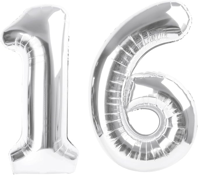 16 Balloon 40 inch Silver Number Balloons by Enyeopd