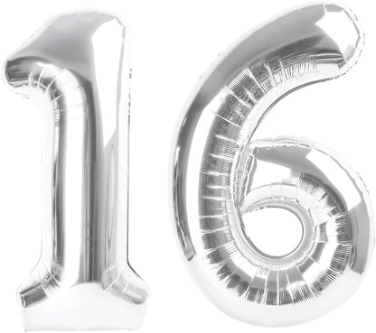 16 Balloon 40 inch Silver Number Balloons by Enyeopd
