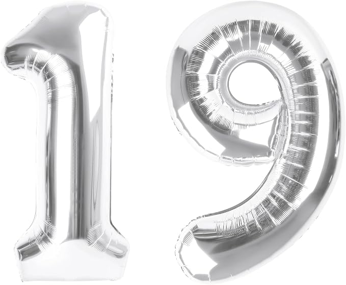 19 Balloon Number 40 Inch Silver Balloons by Mluchee
