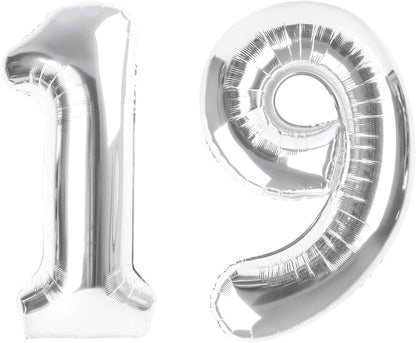 19 Balloon Number 40 Inch Silver Balloons by Mluchee