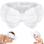 Shintop Skincare Headband, Soft Spa Headband Makeup Headwear with Cute Bow Elastic Hairband for Washing Face Facial Mask Showers（White）