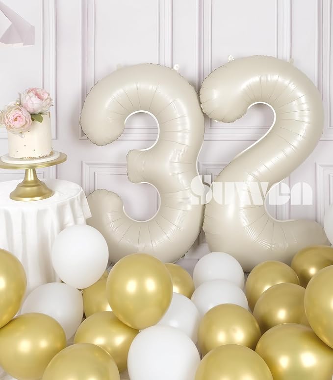 SUWEN 40 Inch Large Cream White 32 Balloon Numbers Big Foil Helium Number - Image 2