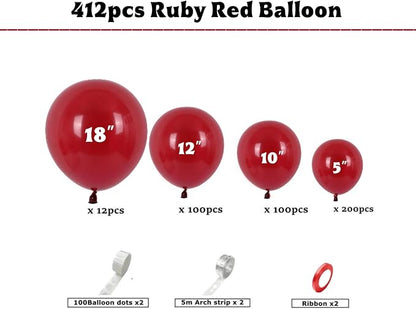 412pcs Ruby Red Balloon Arch Kit, 18 12 10 5 Inch Different Sizes Matte Latex - Image 2