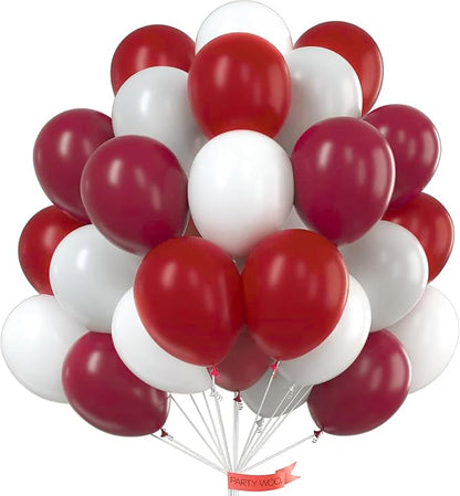 PartyWoo Burgundy White and Gray Balloons 66pcs 12 Inch Burgundy Balloons | by PartyWoo