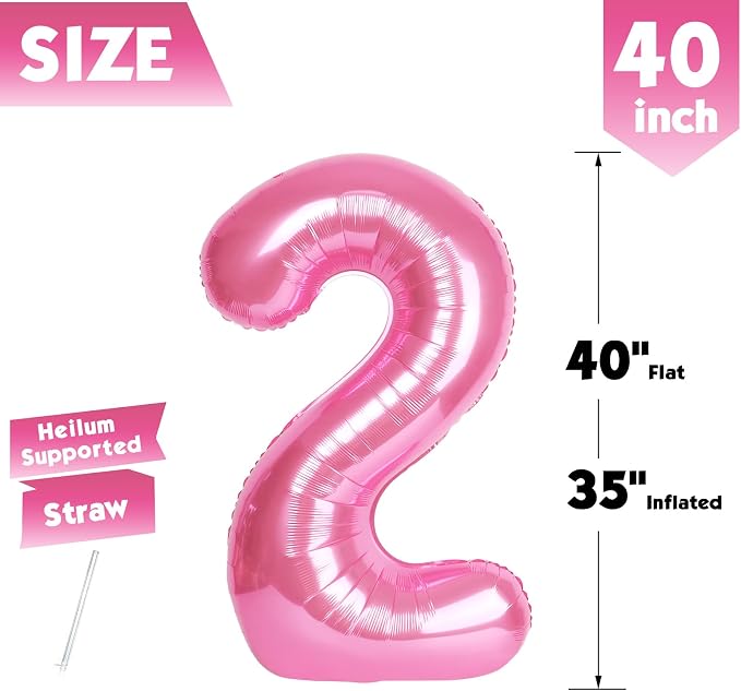 40 Inch Pink Number 2 Balloon Birthday Party Decorations - Image 5