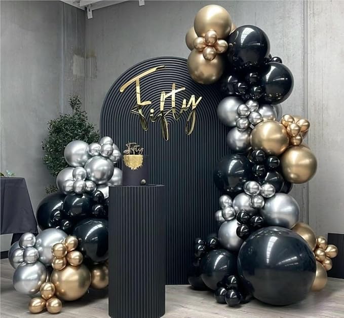 MEBAY Black Gold Silver Balloons Garland Arch Kit, Wedding Backdrop, Baby Shower - Image 3