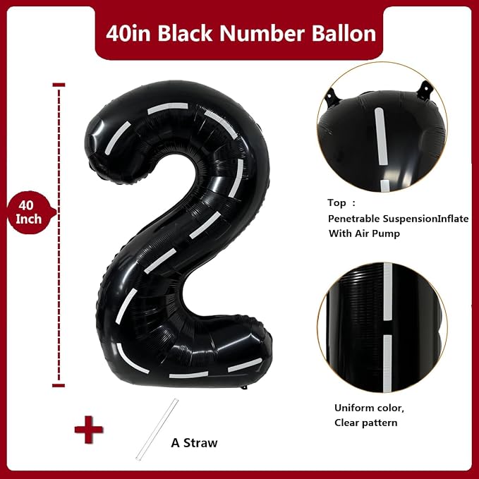 40 Inch Race Car Black Number Balloons Race Car Birthday Party Balloons Large - Image 2