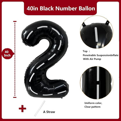 40 Inch Race Car Black Number Balloons Race Car Birthday Party Balloons Large - Image 2