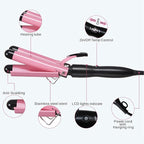 TOP4EVER 3 Barrel Curling Iron, 1 inch Crimper Hair Tool,Crimping Waver for Women Beach Waves with Two Temperature Settings, Pink