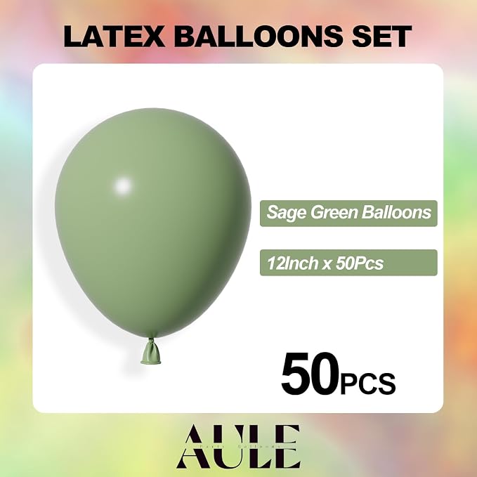 AULE 50Pcs Latex 12 Inch Sage Green Balloons | Helium Balloons Helium Party - Image 2