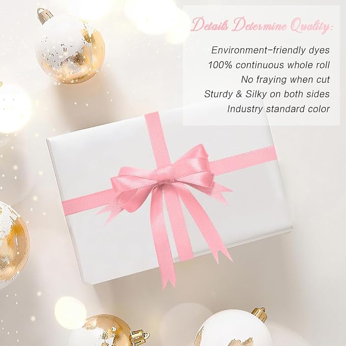 Pink Ribbon for Gift Wrapping 3/8 in 25 Yards Light Pink Satin Ribbon for - Image 4