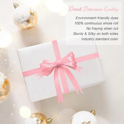 Pink Ribbon for Gift Wrapping 3/8 in 25 Yards Light Pink Satin Ribbon for - Image 4