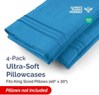 King Pillow Cases Set of 4 - Ultra Soft Hotel Quality Pillowcase Covers - Comfy, Cozy & Wrinkle Free - Shrinkage, Stain & Fade Resistant - Machine Washable Pillow Protectors - 4 Piece Set - Denim Blue