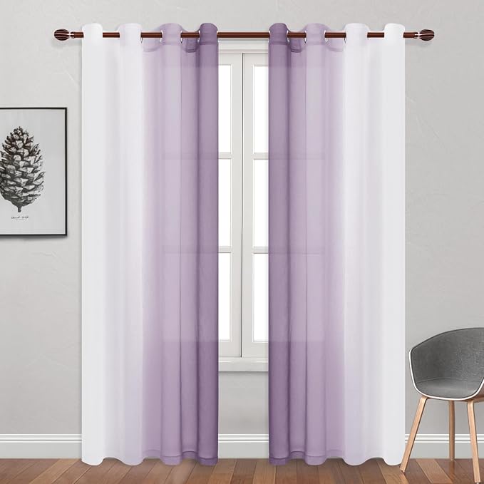 DWCN Faux Linen Ombre Sheer Curtains - Image 2
