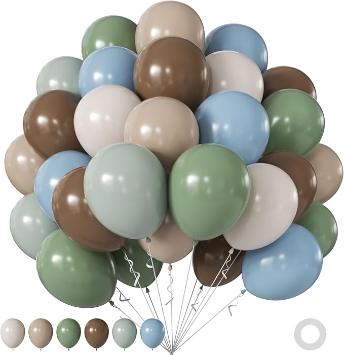 Sage Green Blue Brown Balloons for Jungle Woodland Baby Shower Decorations | by JOYFLOAT