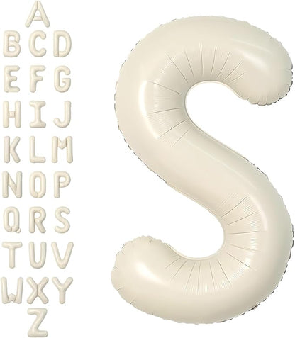 SUWEN 40 Inch Cream Large S Letter Balloons Big Foil Helium A-Z | Jumbo Mylar by SUWEN