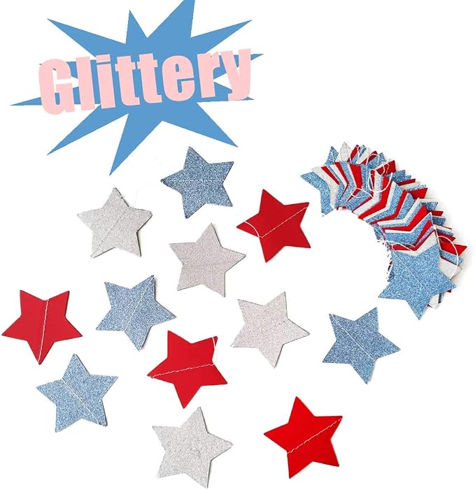 6 Pack Patriotic Star Streamers Garland Red White Blue Bunting Banner Paper - Image 5