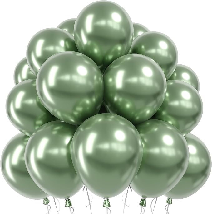 Jobkoo Metallic Green Balloons, 12 Inch Chrome Dark Green Latex Balloon | Retro by Jobkoo