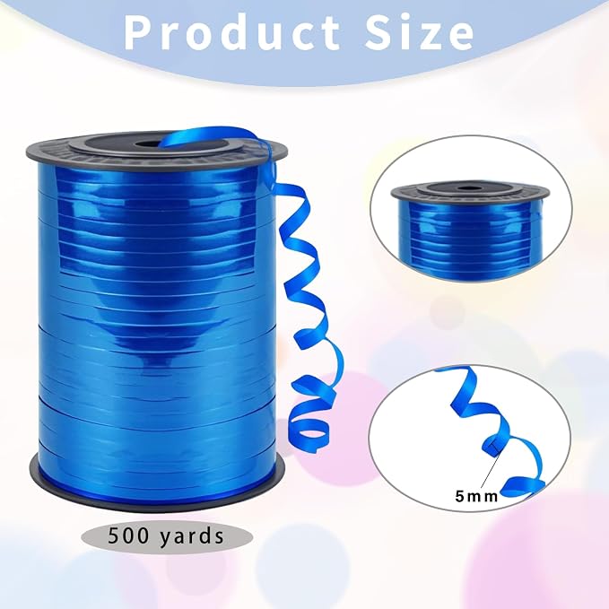 500 Yard Bright Blue Balloon String, 1/5" Ribbon Curling - Image 2